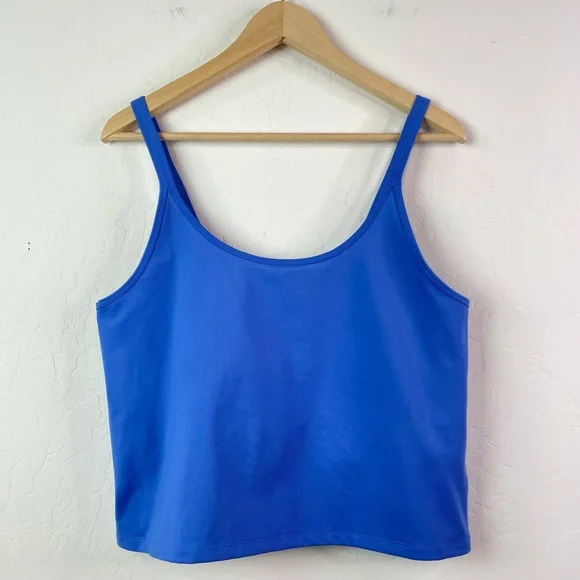 Girlfriend Collective Blue Gemma Scoop Tank Top with Built-In Bra Plus Size XXL - Picture 2 of 15